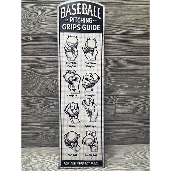Baseball Pitching Grips Guide Perfect Pitch Metal Sign Open Road Sports Decor - Picture 1 of 8
